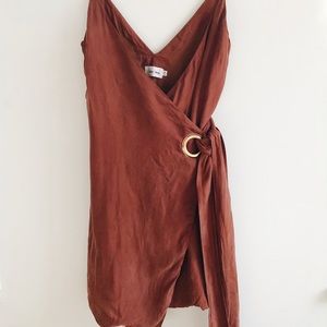 UO Silky Rust Wrap Dress